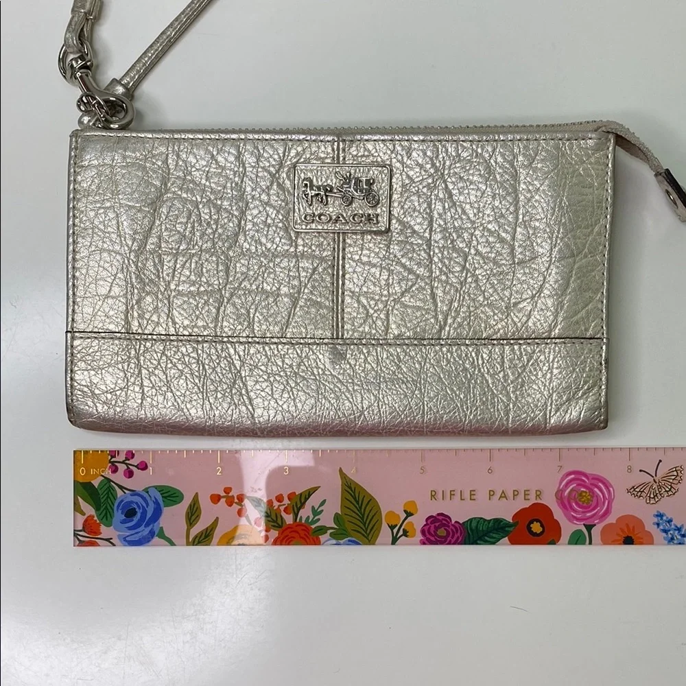 Coach Wristlet Metallic Champagne Leather‎